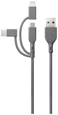 GP USB charging cable  USB 2.0 USB-A plug, Apple Lightning plug, USB Micro-B plug, USB-C® plug 1.00 m Grey  GPCBCY1NGYUSB313