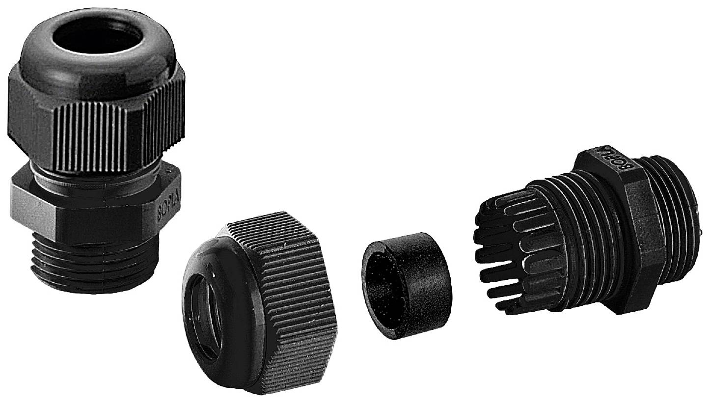 Installation Instructions for Cable Gland: Individual components, including sealing ring, nut, body and insert, demonstrate the correct assembly sequence.