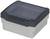 Grey plastic enclosure with transparent lid, square, for electronic components, suitable for wall mounting.
