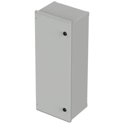 Grey, rectangular metal cabinet with two black handles on the front, possibly for storage or technical equipment.