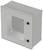 Metal box with transparent front and two locks. Used for secure protection and easy viewing of equipment.