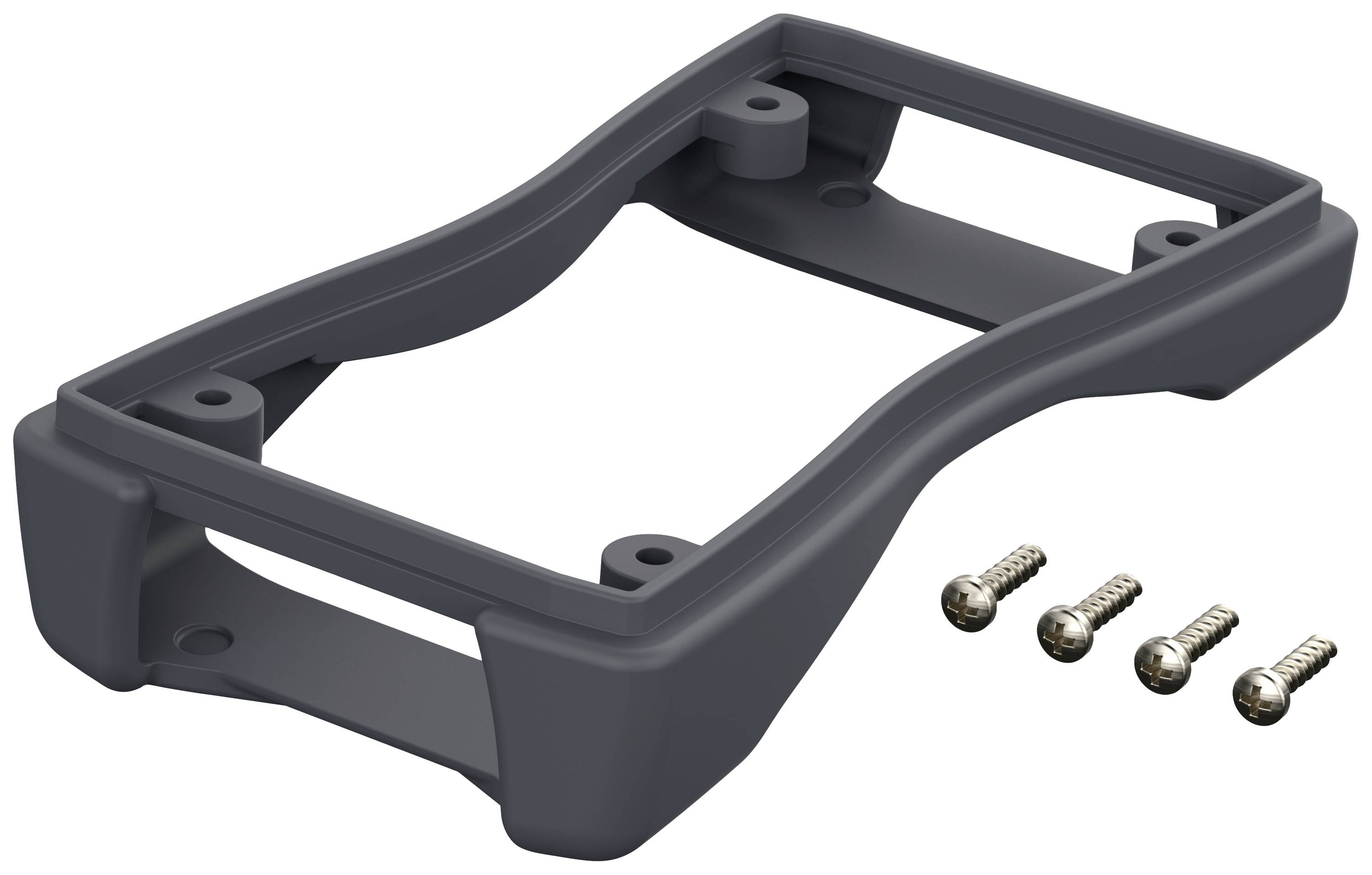 Grey plastic housing mount with four silver screws beside it.
