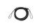 Black, braided cable with two loops at the ends, on a white background.