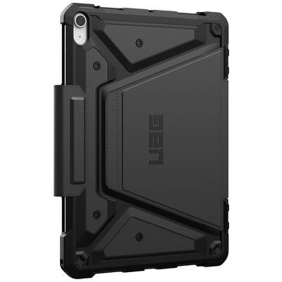 Protective case for a tablet, black with a distinctive design, UAG logo, robustly constructed to protect against impacts and drops.