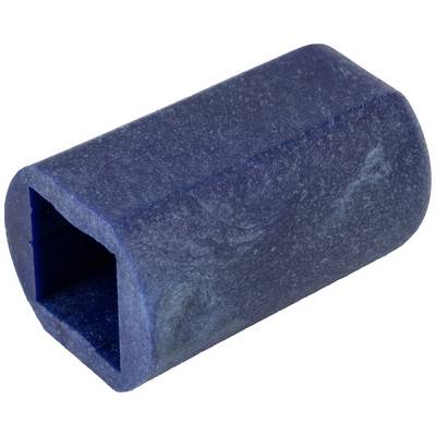 A blue, rectangular sponge block, slightly worn. Used for cleaning or sanding surfaces.