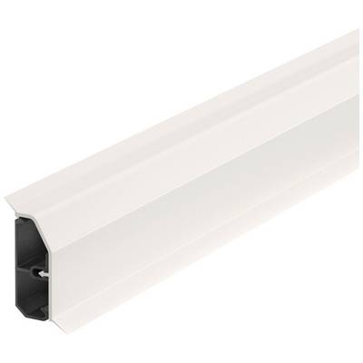 White, rectangular plastic strip with a black inner surface and bevelled corners, potentially used for cable management or covering.