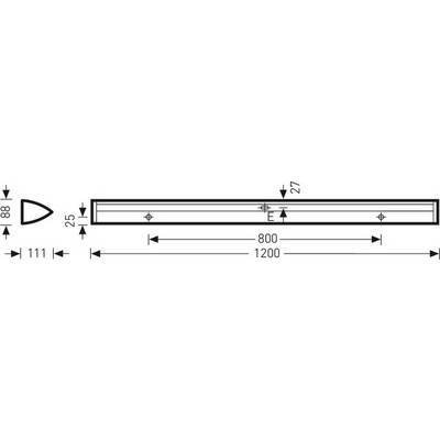 Technical drawing of a profiled metal part with length and height specifications: Total length 1200 mm, width 88 mm, height 25 mm.