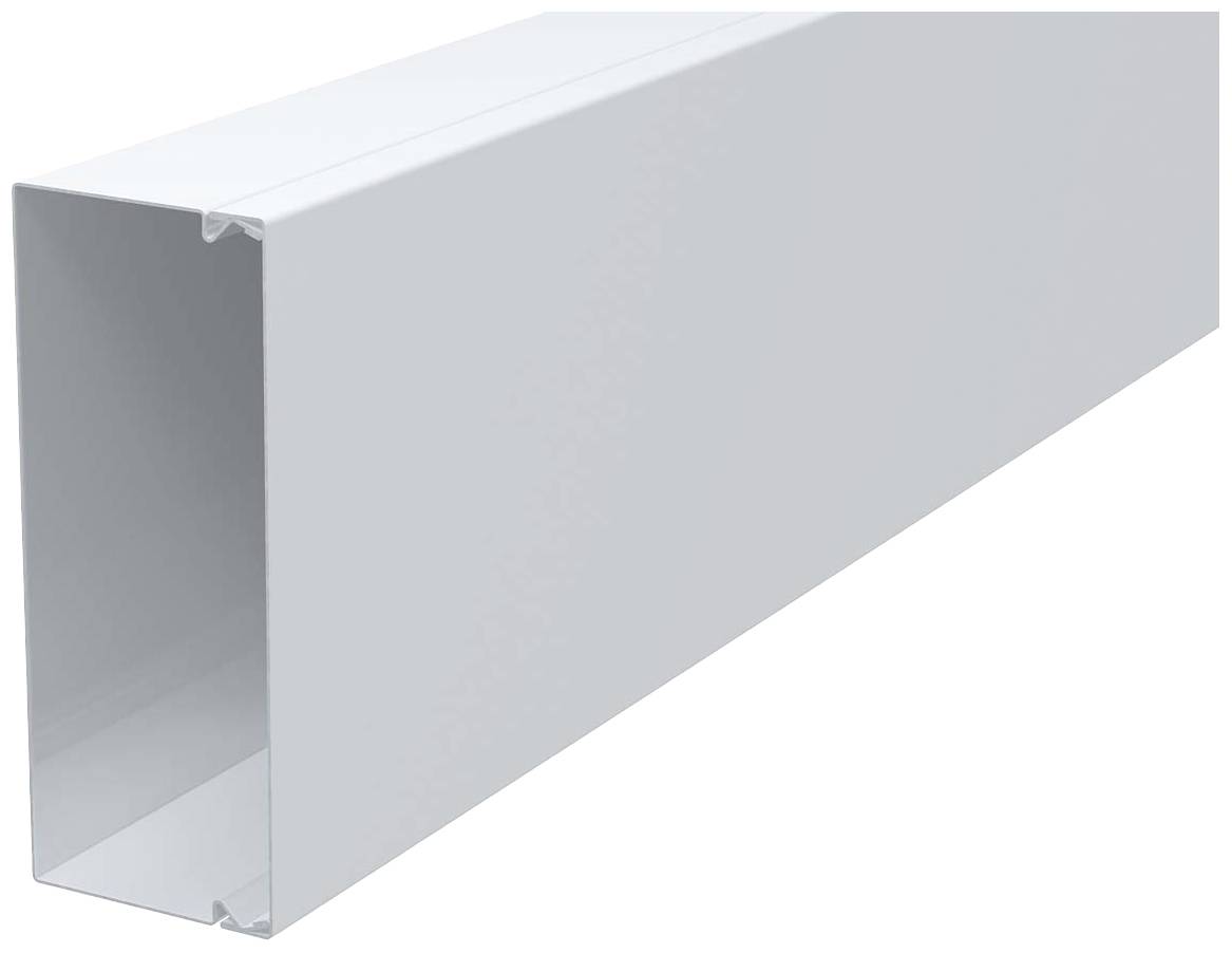 White rectangular cable trunking cover demonstrates correctness and functionality for proper cable management.