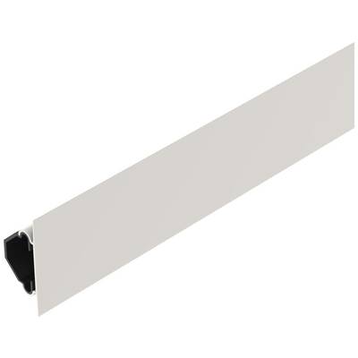 A long, rectangular steel profile in light grey with a black, square end piece. It appears minimalist and modern.