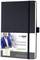 An undated weekly planner by Sigel with a black cover, elastic closure, and a removable cover featuring an image of a smiling man.
