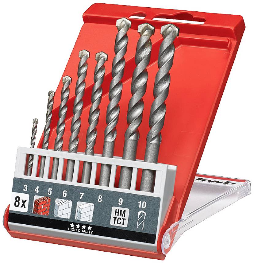 kwb 39800 Quenched steel Masonry twist drill bit set 8-piece 3 mm, 4 mm, 5 mm, 6 mm, 7 mm, 8 mm, 9 mm, 10 mm Cylinder shank 8 pc(s)