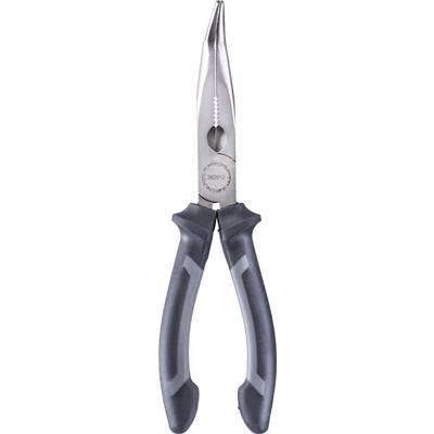 Needle-nose pliers with grey and black handle, useful for precise gripping or cutting of wires in technical applications.