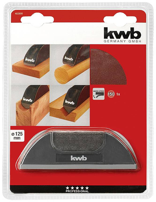 Packaging for a KWB grinding machine, ideal for edge and surface grinding, illustrated with application examples and technical specifications.