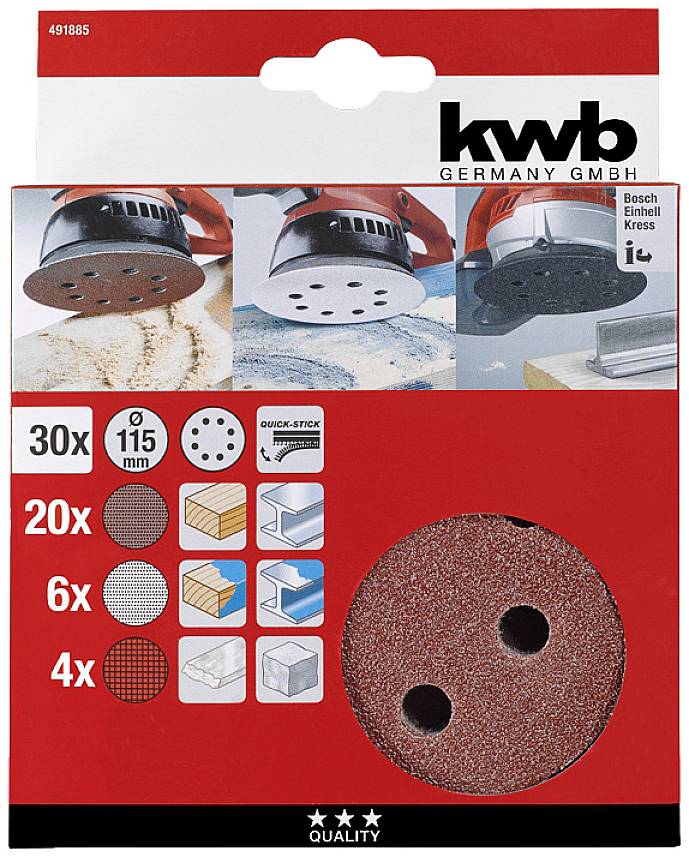 Packaging of grinding discs: 30 pieces, diameter 115 mm. Suitable for wood, paint, metal. Contains 20, 6, and 4 discs of different grits.