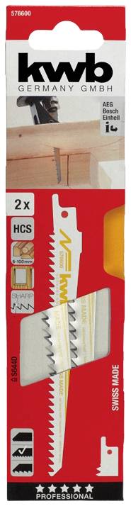 kwb 576600 Saber saw blades, woodworking, hard - softwood, structural wood, chipboard, Curve cuts Saw blade length 152 m-1