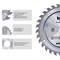 Tungsten carbide circular saw blade with alternating tooth design, expansion slots for noise reduction, precision-drilled for secure fitting.