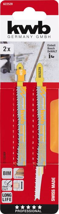 '2 Jigsaw Blades, kwb Germany, suitable for Bosch, DeWalt. Suitable for wood and metal, BIM, long-lasting, Swiss Made.'