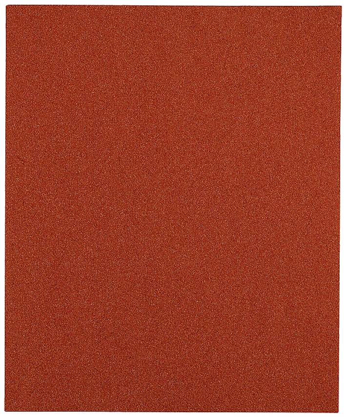 A rectangular piece of fine-grit red sandpaper.