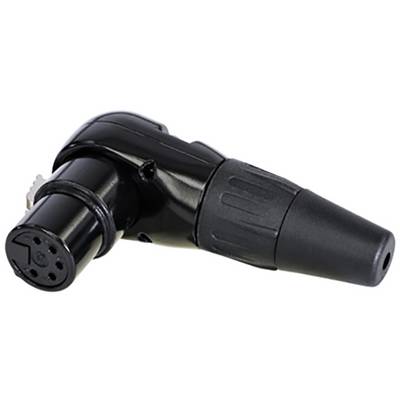 'Black, right-angled audio plug with multiple pins, used for secure and stable connections in audio equipment.'