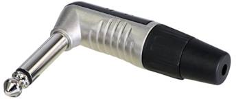 A right-angled 6.35 mm audio jack plug with a black plastic grip and silver metal section.
