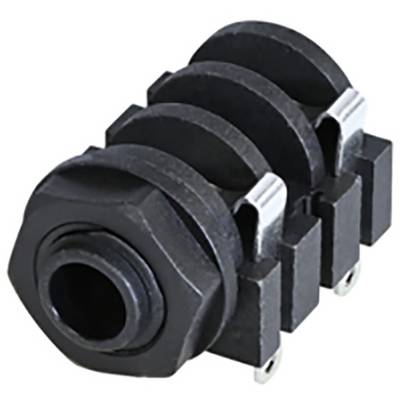 A black plastic cable gland with multiple screw elements and metal clips for securing cables.
