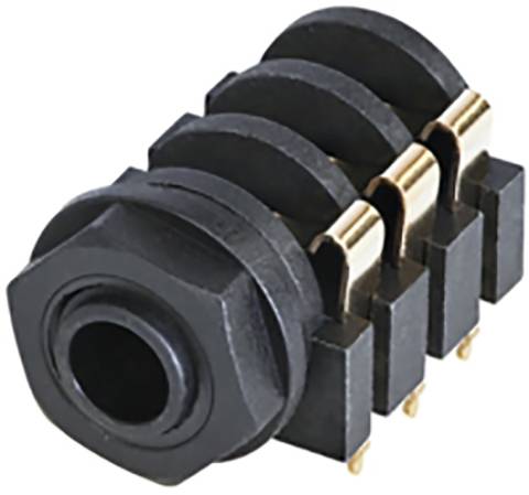 A black, multi-pole audio socket with multiple connections, suitable for electronic devices, offers several connection options.