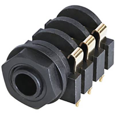 A black, multi-pole audio socket with multiple connections, suitable for electronic devices, offers several connection options.