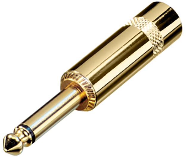 Gold-plated 3.5 mm jack plug, commonly used in audio devices to transmit electrical signals.