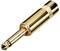 Gold-plated 3.5 mm jack plug, commonly used in audio devices to transmit electrical signals.