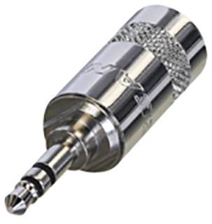 A metallic 3.5-mm jack adapter, suitable for audio devices, with a knurled surface for improved grip.