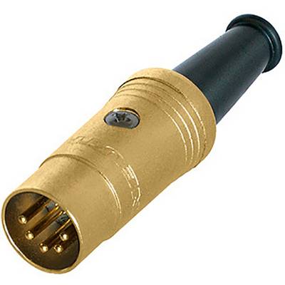 A golden 6-pin plug with a black cable end, typically used for professional audio applications or stage equipment.