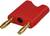 'Red banana plug with two golden contact pins, used for electrical connections in audio and electronic applications.'