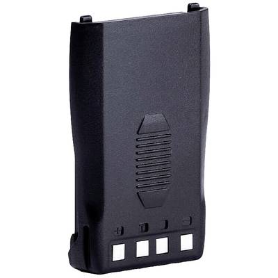 A black, rectangular battery pack with a ribbed surface and five connectors on its underside.