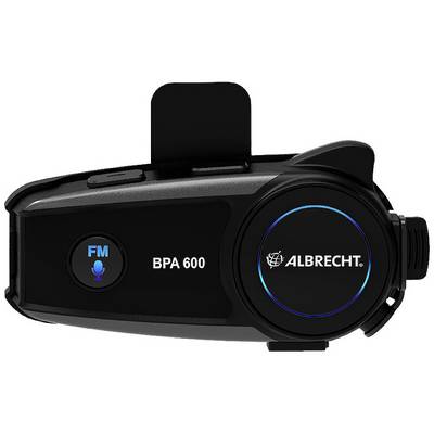 Black Bluetooth headset Albrecht BPA 600 with FM radio and microphone function, viewed from the side.
