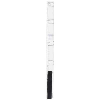 White vertical plastic wall-mounted hook rack with multiple hooks and a black section at the bottom.