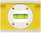 Yellow spirit level with a circular bubble vial in the centre, showing a centrally aligned air bubble, indicating a level alignment.