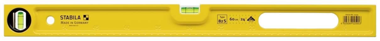 A yellow spirit level from STABILA with a central vial for alignment. Suitable for horizontally levelling surfaces.