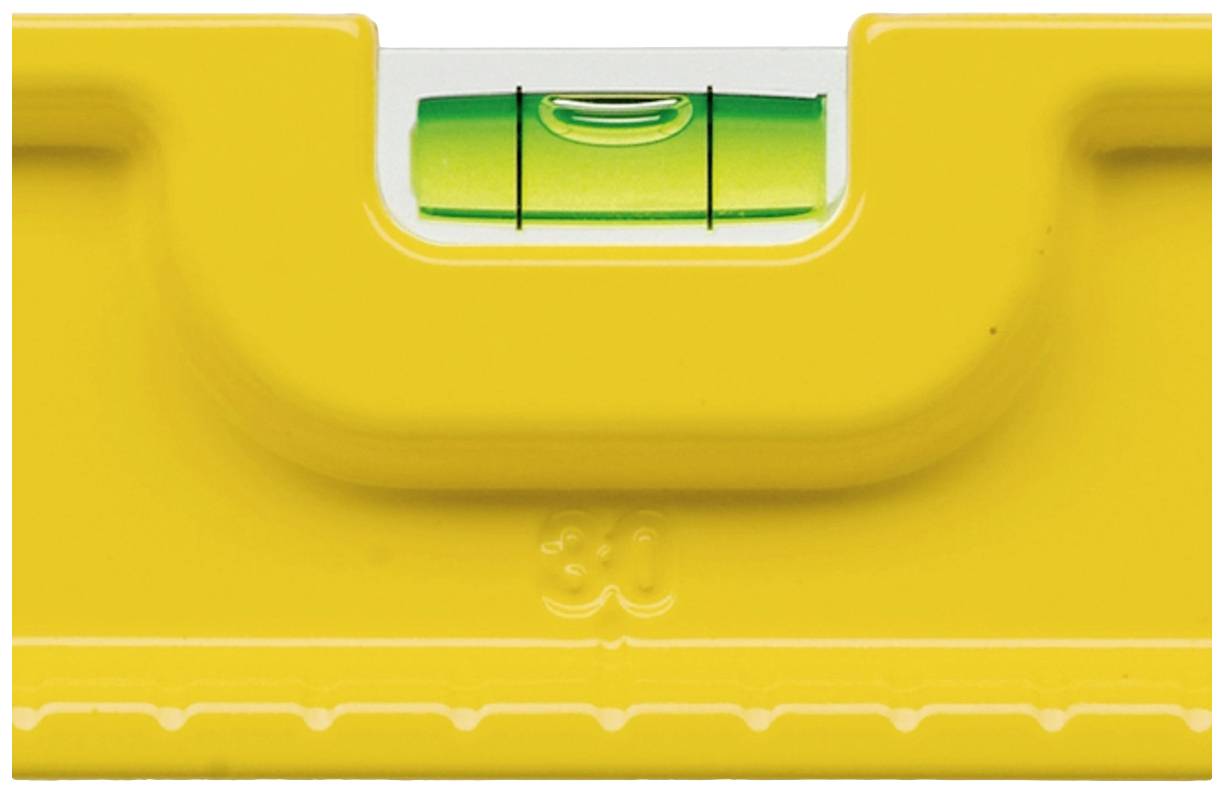 A yellow spirit level with a green bubble indicates a horizontal alignment.