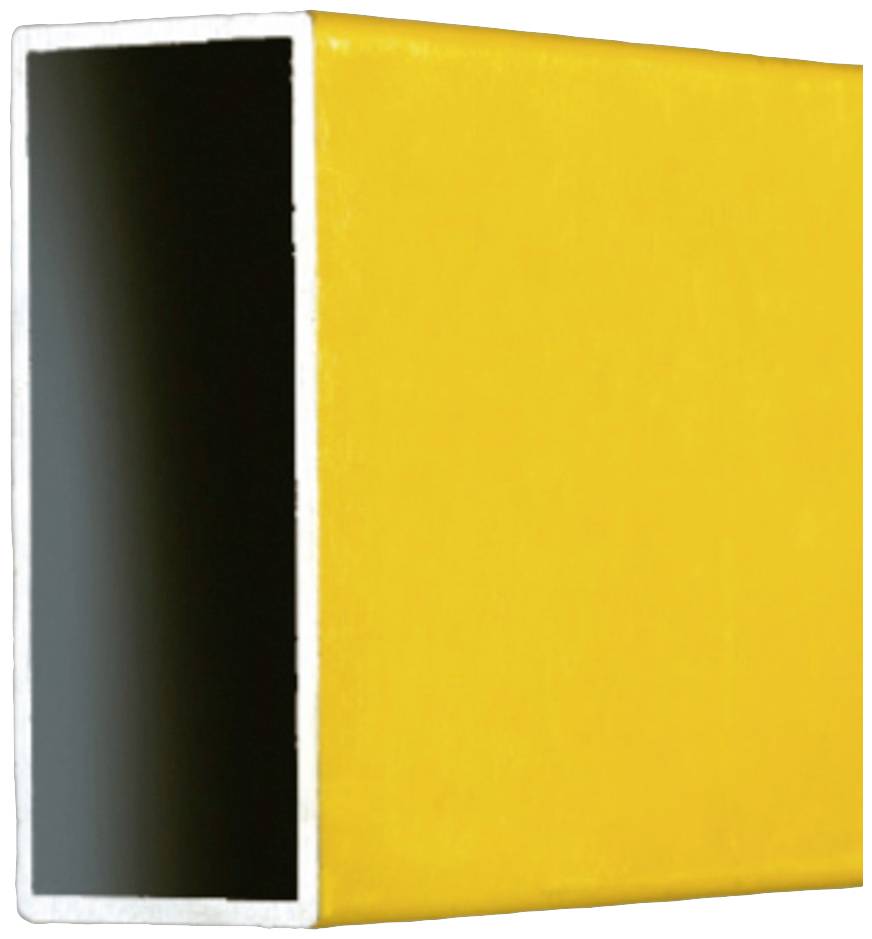 Yellow, rectangular plastic profile with a black interior, which could be used for construction or building projects.