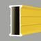 A yellow and black striped rectangular profile made of metal or plastic, shown at an angle, on a grey background.
