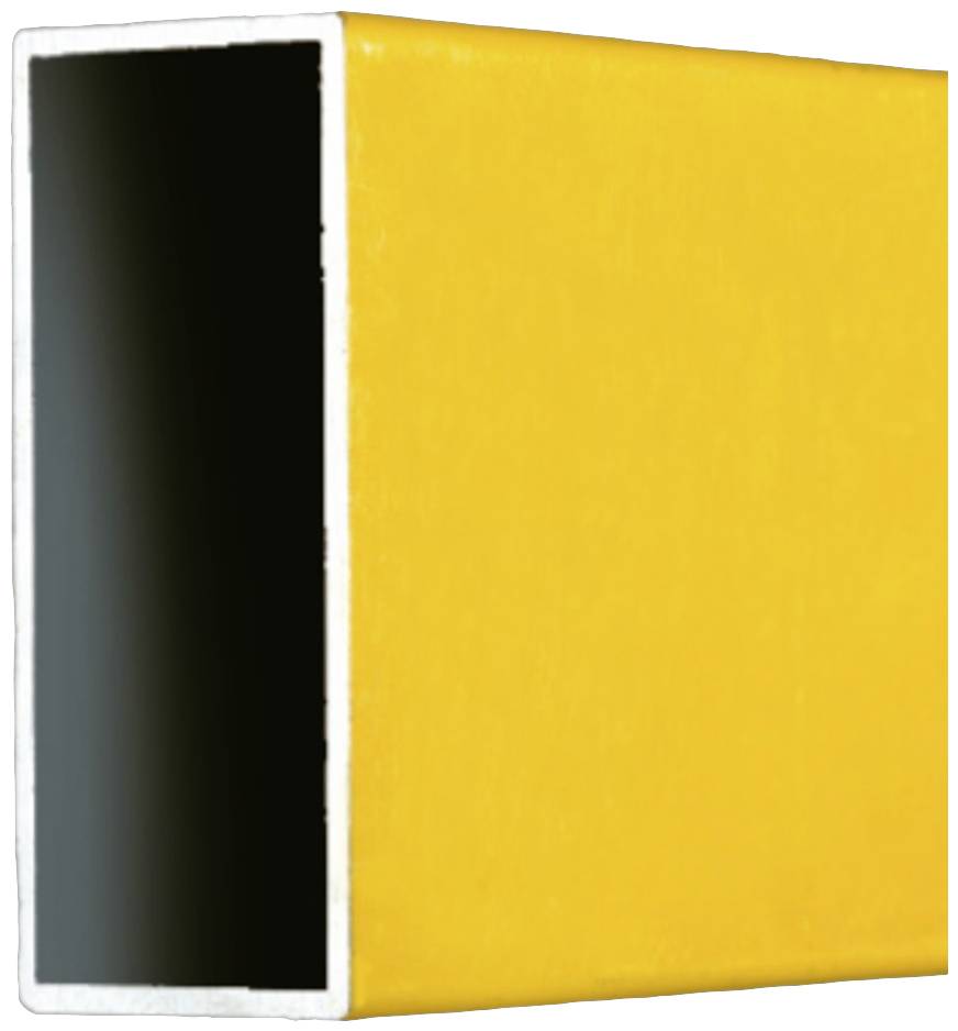 Yellow rectangular metal tube with an open black inner surface, showing a front cross-section in close-up.
