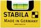 Spirit level by Stabila, yellow with black lettering, 'STABILA Made in Germany', green vial in the centre for measuring precision.