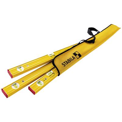 Two yellow spirit levels in a yellow carry bag with the 'STABILA' inscription in black lettering.