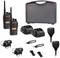'Two portable two-way radios with accessories: aerials, chargers, mounting brackets, microphones and carry case. Mobile communication set.'