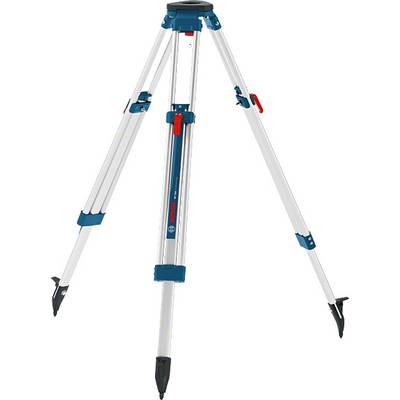 A silver tripod with blue and red accents, extended legs for stable support, suitable for measuring instruments or cameras.