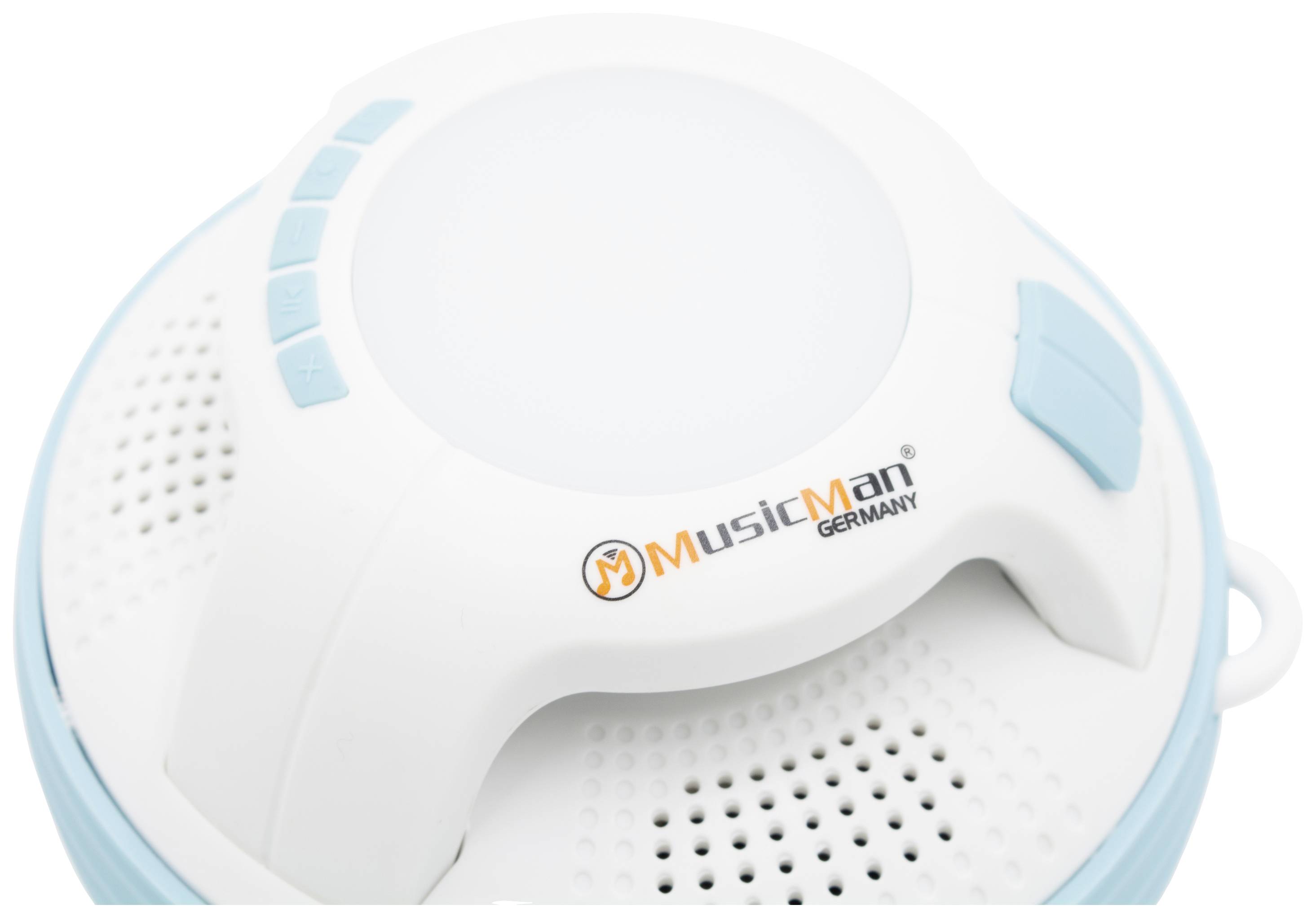 Entry in a music device with speakers and control buttons, brand 'MusicMan Germany', in blue and white design.