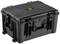 Black, robust transport case with carry handle. Features a locking latch and a rectangular yellow marking.