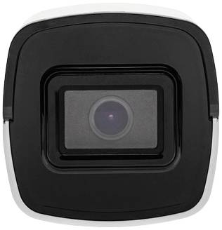 Camera lens in close-up, square shape, dark housing, central lens visible.