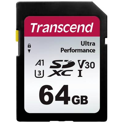 Transcend SD card with 64 GB, suitable for ultra performance, marked with A1, U3, V30, SDXC and Class 10.
