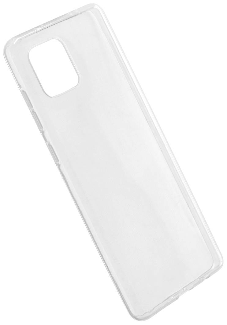 Transparent mobile phone case for smartphone showing square camera cut-out. Suitable for mid-sized, modern device.